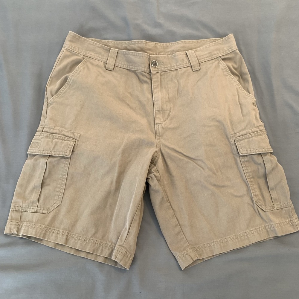 Columbia Cargo Shorts Mens 34 Beige Cotton Canvas Utility Pockets Outdoor Hiking